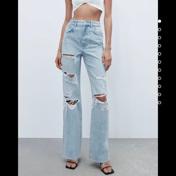 Zara high waist wide leg ripped jeans - Picture 2 of 3